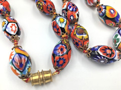 Vintage Murano Knotted Millefiori Venetian Glass Bead Necklace Barrel Clasp
