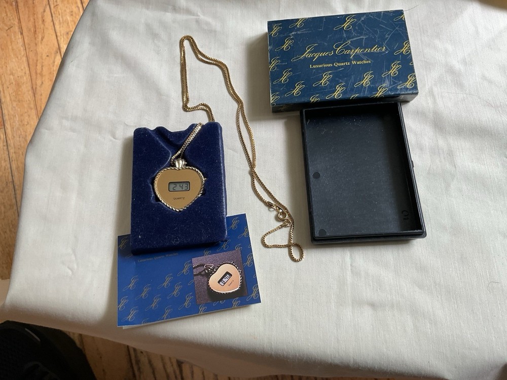 Jacques Carpentier Heart-Shaped Quartz Watch Necklace in Original Box/wPaper