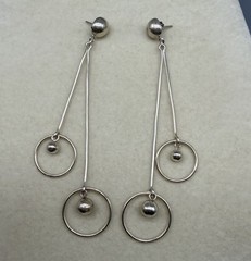Vtg Sterling Silver 925 Long Modernist Dangle Earrings Abstract Spheres 4” Drop