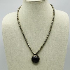 Vintage Ethnic Necklace Agate Pendant Brass 20″