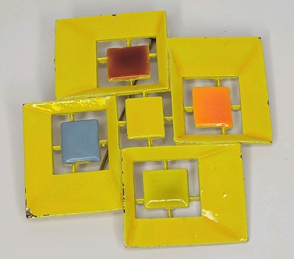 Vtg Geometric Retro Colorful Square Brooch Pin Signed Capri