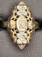 Antique Art Deco 14K Yellow White Gold Diamond Ring Size Filigree Cocktail