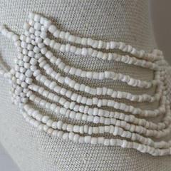 Vintage White Glass Seed Bead Bib Collar Necklace 16-18” Adjustable Length