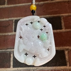 Grade A Burma Jadeite White and Green Chinese Unicorn 麒麟 Pendant Certified