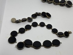 Antique Victorian Art Deco Sterling Silver Black Onyx Necklace Bracelet DAMAGED