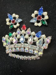 VINTAGE B.DAVID QUEEN MOTHER BROOCH AND EARRINGS