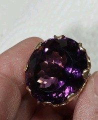 AMETHYST OVAL 14K SOLID GOLD & Diamonds Size 8 RING 26 Grams Huge