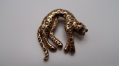 Vintage 4.5cm Gold Leopard Cheetah Moveable Tail Brooch Pin BB14