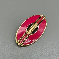 Brooch Womens Pink Vintage Gold Tone Enamel Oval Beaded Accent Pin 2.5 Inches