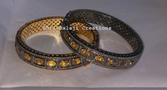 Natural Rosecut Diamond Citrine Gemstone 925 Sterling Silver 2 Bangles Jewelry