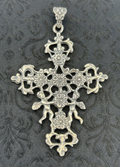 Cini Signed Sterling Cross Pendant 3.5 Inches Ornate Cherubs Both Sides!