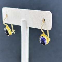 Vintage Gold-Tone Sterling Silver 925 Purple Glass Drop Earrings