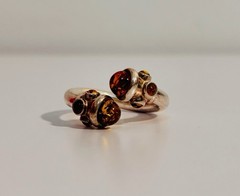 Vintage 925 Sterling Silver Baltic Amber Bypass Ring, Size 9