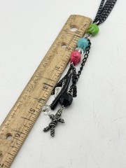 Vintage Halloween Ouija board voodoo doll skull chain beaded necklace