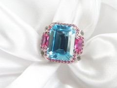 Vintage Sterling Silver 925 Large Natural Heated Blue Pink Topaz Ring Size 6