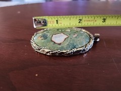 Vintage Green Jasper Gemstone Gold Tone Pendant, 2.5″, No Chain