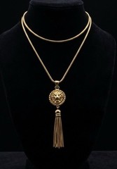 Vintage Anne Klein Lion Head Medallion Tassel Necklace