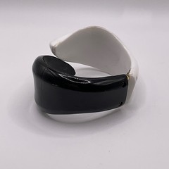 Vintage Hong Kong Black White Acrylic Clamper Bracelet Mod Art Deco Statement