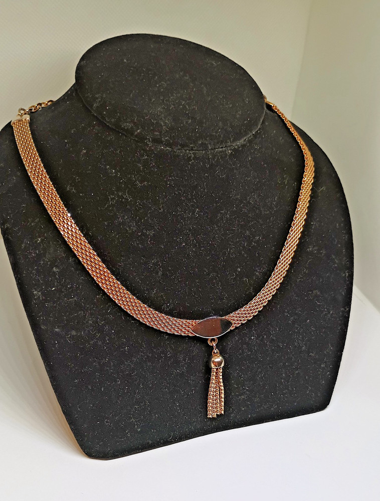 Vintage Judy Lee Signed Gold Tone Mesh tassel pendant Choker Necklace