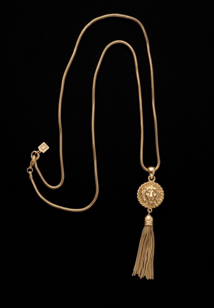 Vintage Anne Klein Lion Head Medallion Tassel Necklace