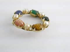 Vintage 1/20th 12k Gold Fill Faux Pearl and Semi Precious Gem Scarabs Circle Pin
