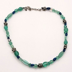 Artisan Ocean Blue Color Glass Beaded Choker Necklace Sea Colors 16 Inch