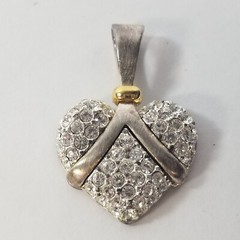 Vintage Premiere Designs Signed Heart Rhinestone Pendant Silver Tone Gold Tone