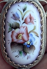 Vintage Rostov Finift Enamel Pendant & Ring Floral Hand-Painted Silver Plated