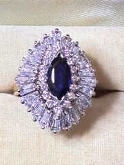Gorgeous! Vintage Sapphire CZ Size 8 #935 Silver Gold Plated ring 8gram