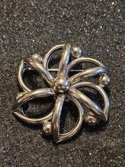 Vintage Modernist Silver Toned Flower Brooch, Heavy