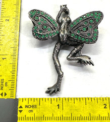 D. Pollak Mystical Dancing Frog Dragonfly Green Stone Brooch Pins J-1550