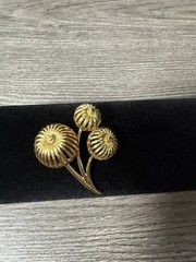 Vintage Goldtone Brooch by Monet 3 Orb Flowered Mid Century Design
