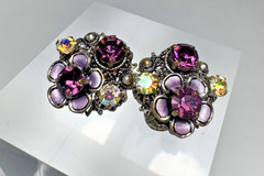 Vintage West Germany Purple AB Rhinestone Floral Demi Parure Jewelry Set