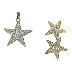 Pave Crystal Rhinestone Goldtone Star Pendant *NO CHAIN* & Clip On Earrings VTG