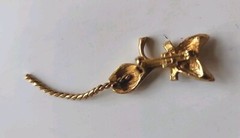 Vintage Gold Tone Cat with Red Rinestone Eyes and Chain Tail Brooch Pin Jewelry