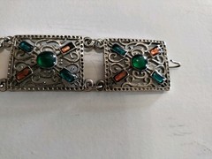 Souvenir Du Maroc Jewel tone Colors Link Bracelet w/ Hamsa Hand Moroccan Vintage