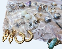 Estate Find – 17 Pairs Of Pierced Earrings w Posts Hoops Crosses Hearts & More