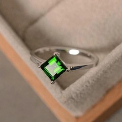 8MM Princess Emerald Lab Created Diamond 925 Silver Solitaire Engagement Ring