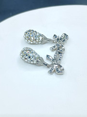 Vintage Rhinestone Bow Earrings Dangle Stud Mirror Disco Ball Glam Party 1″