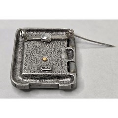 JJ Safe Door Opens Pewter Brooch Gold Tone Money Bag Inside