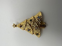 Vintage Gold Christmas Tree Brooch Multi Colored Rhinestone 4.5cm BB15