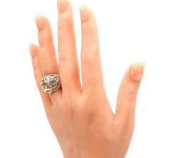 925 Sterling Silver White Topaz Bubble Dome Ring Chunky Statement Sz 6 Jewelry
