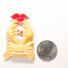 REVLON Celluloid Vintage Hand Brooch Pin Lips Heart Hands Bow Collectible