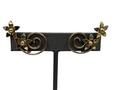 VTG Sterling Silver 925 Floral Ear Climber Swirl Earrings Gold Plated Clip On