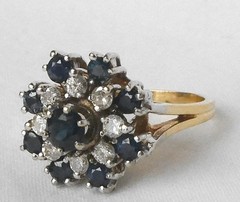 Vintage 14k Gold 2.25 Ctw Sapphire Diamond Cocktail Cluster Flower Ring Sz 7.25