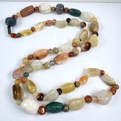 Vintage Beggars Bead Necklace Polished Stone 30″