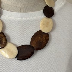 Vintage Bone & Wood Necklace Handmade Graduated
