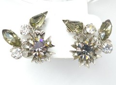 Vintage Beau Jewels Silver Tone Smoky & Clear Rhinestone Clip-On Earrings
