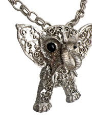 🐘Juliana D&E Lucky Elephant Puppet Necklace – Vtg Silver Filigree Book Piece