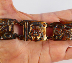 Vintage SIMBA Africa Handmade Panel Bracelet Bronze Tone 40’s Tribal Pots